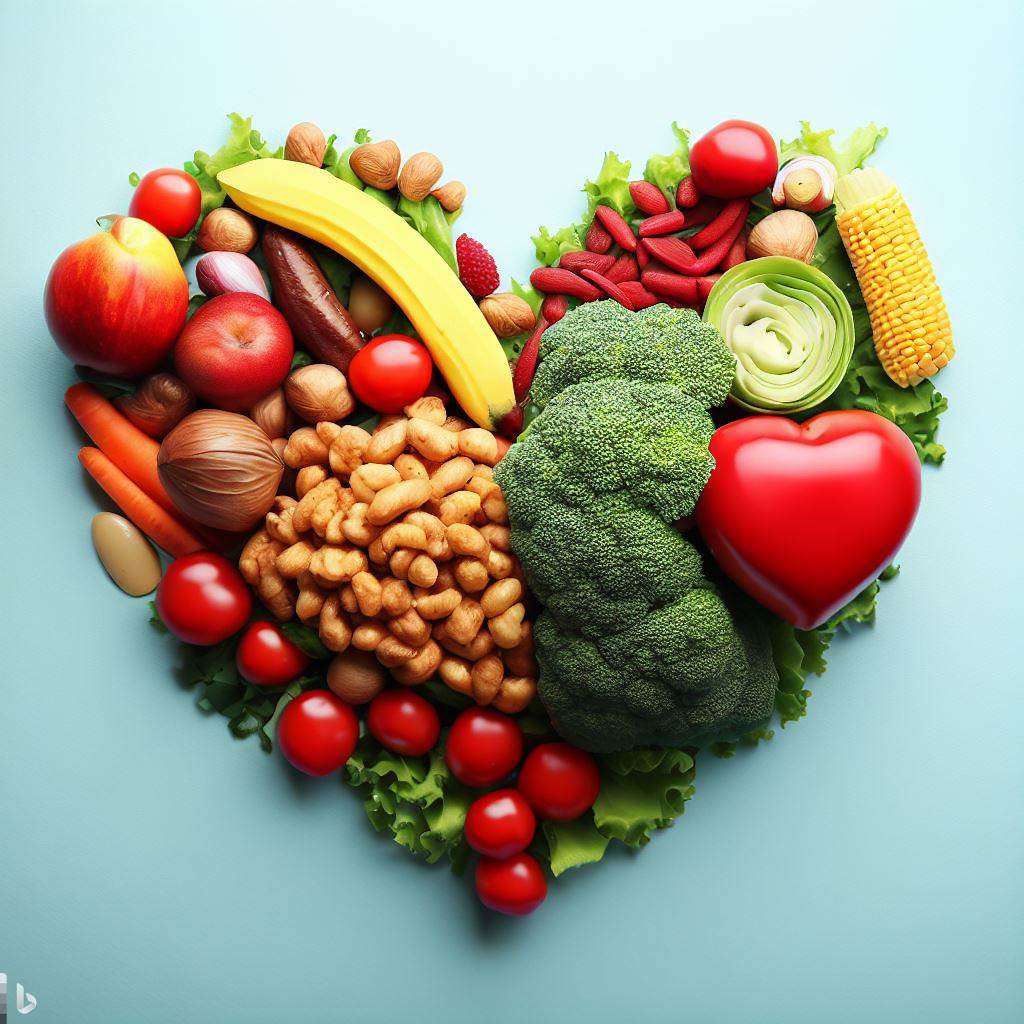 alimentos sanos en forma de corazón